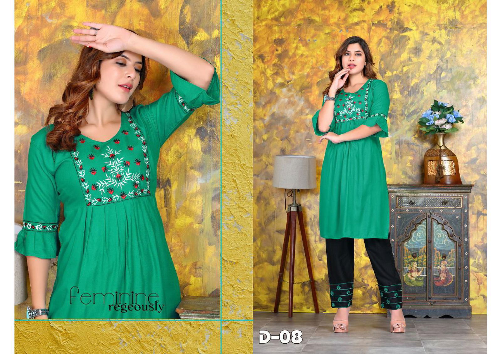 Beauty Queen Golden Dairies Ethnic Wear Rayon Kurti With Pant Collection